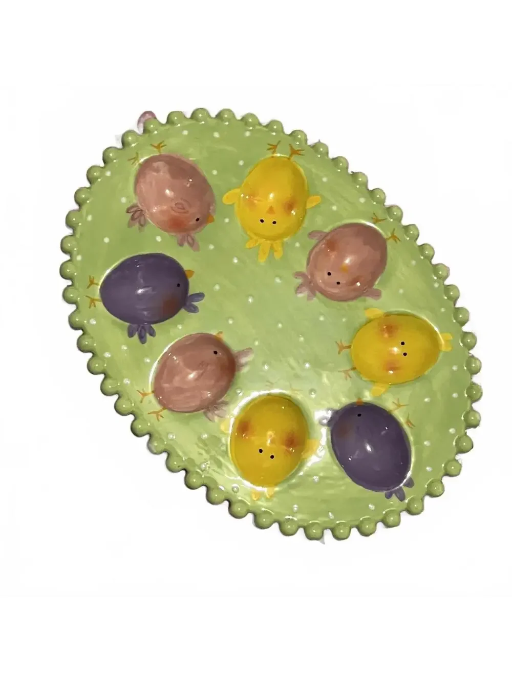 Easter Platter with Colorful Chick Figurines